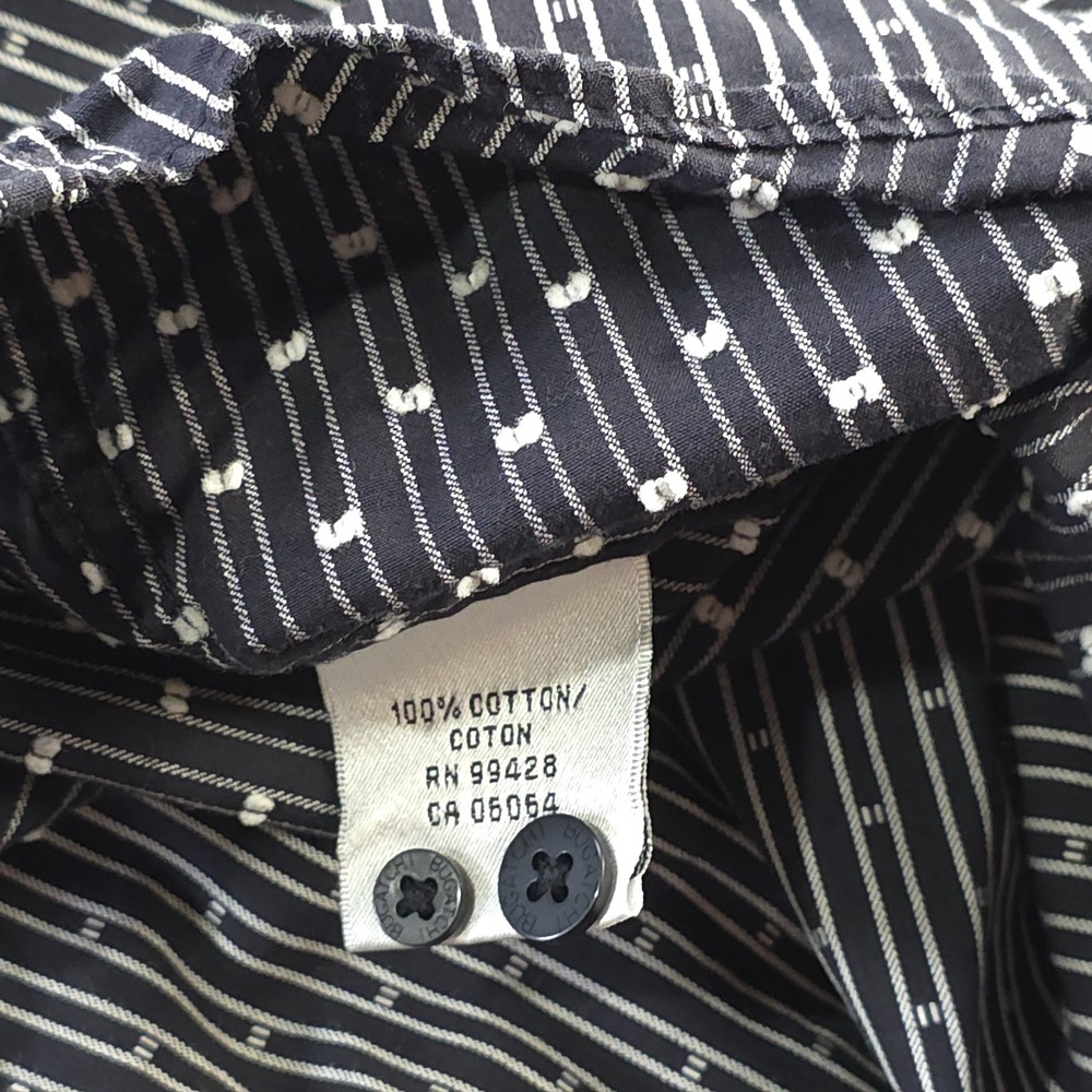 Bugatchi Shirt XL Black‎ White Vertical Striped Long Sleeve Button Up Cotton - Picture 6 of 8